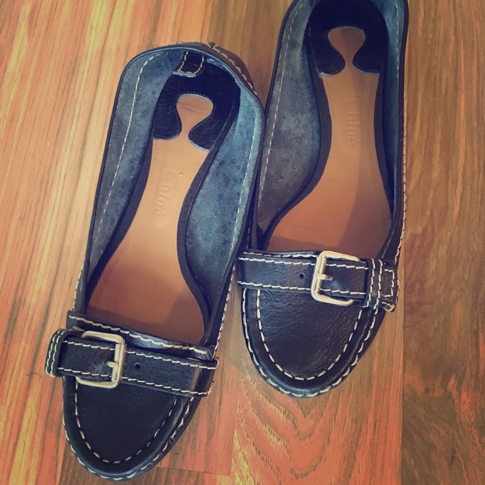 Chloe Super Soft, Black Leather Flats. Size 10.